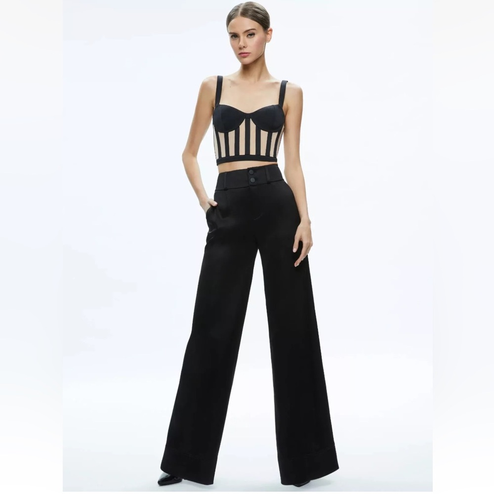 Alice + Olivia Helene Striped Bustier Top in Black/Almond - Picture 5 of 9